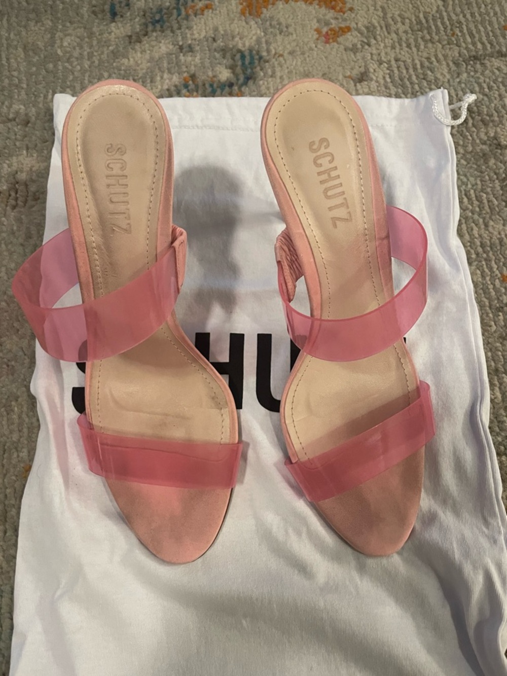 Schutz Ariella Pink Two-Strap Slide Sandals